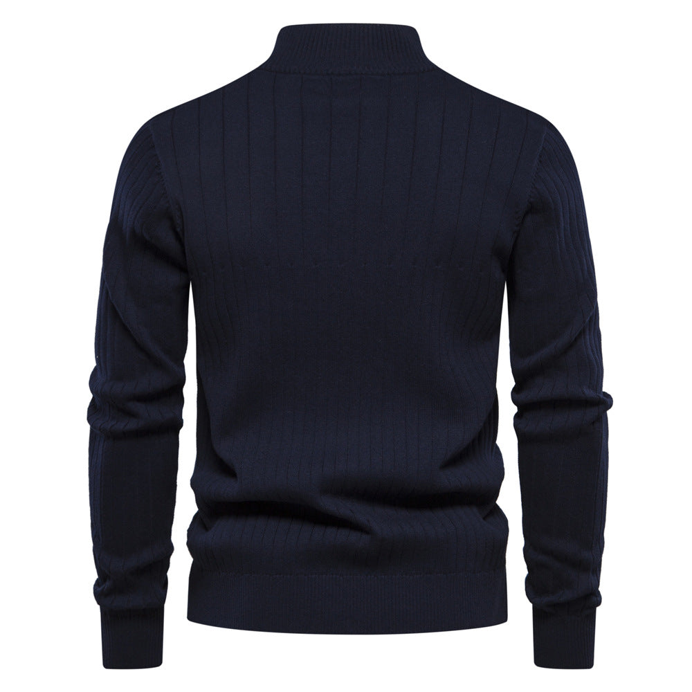 Herren Lässiger Baumwoll-Pullover mit halbem Reißverschluss und Stehkragen