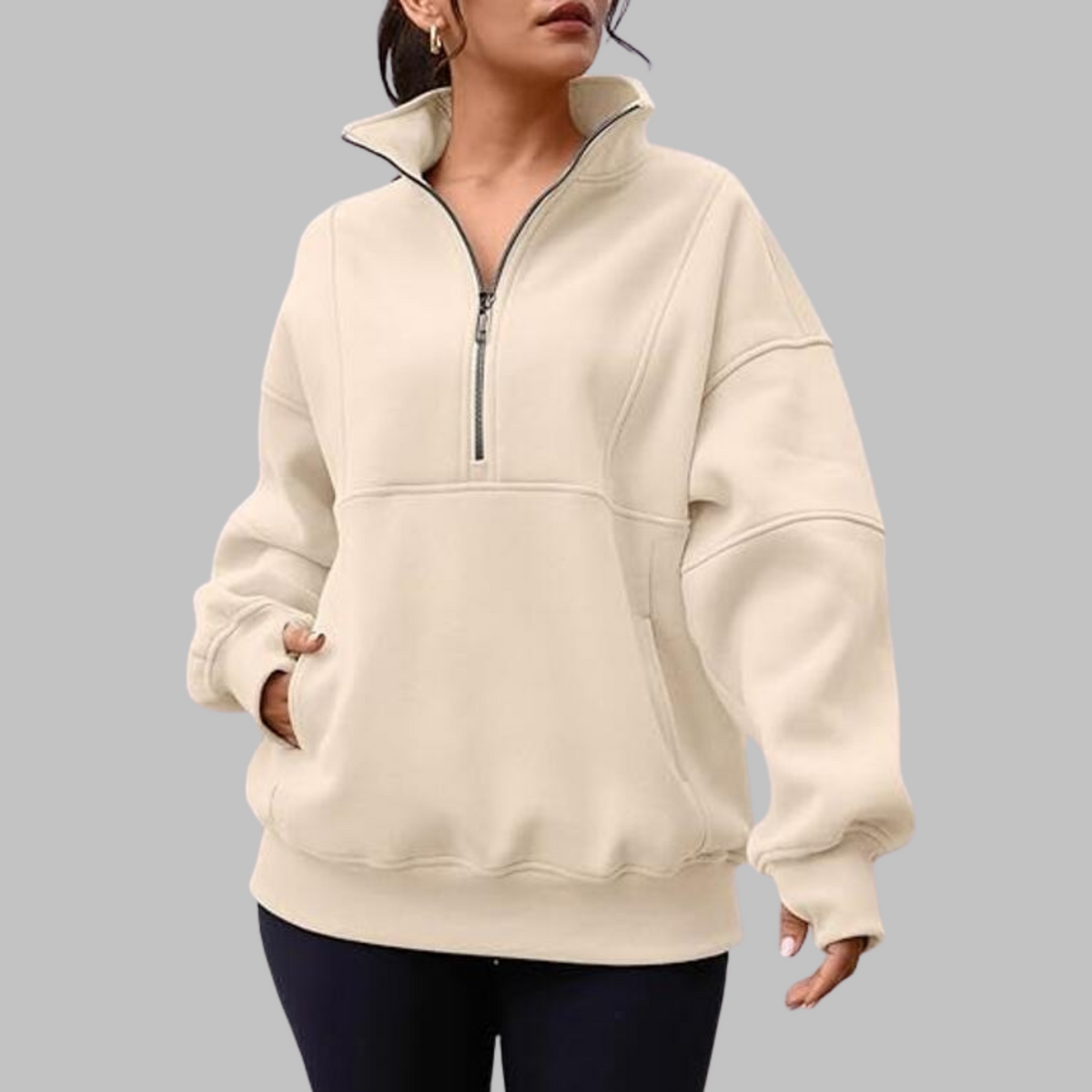 ✨Top-1 Pullover 2025✨Damen Herbst/Winter Bequemer Kragen Halb-Reißverschluss Oversize Langarm-Sweatshirt