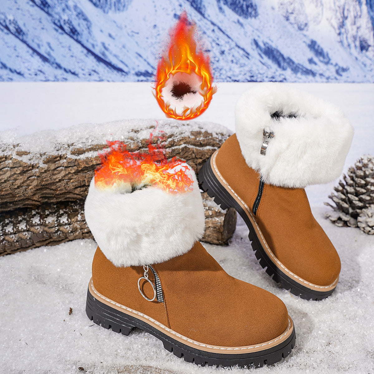 Damen Winter-Schneestiefel mit seitlichem Reißverschluss, warm, mit Fleecefutter