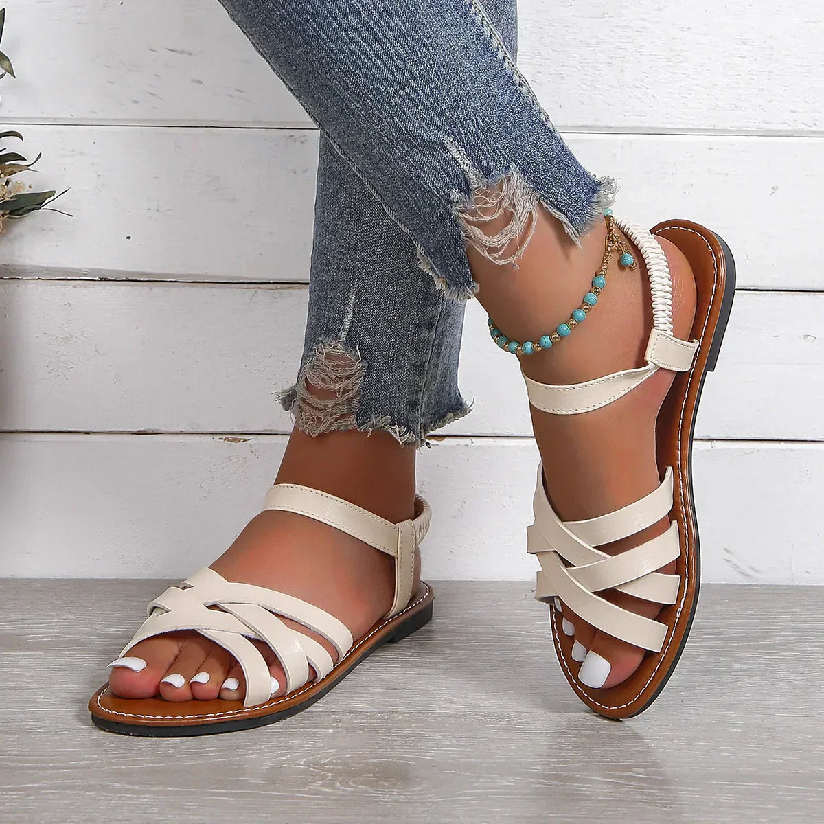 Damen-Sandalen mit gekreuzten Riemen