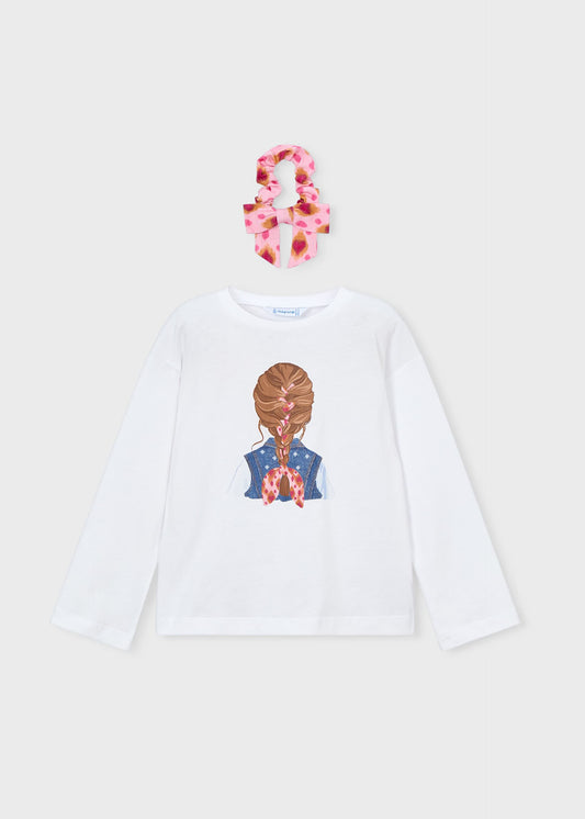 Girls long sleeved T-shirt with scrunchie