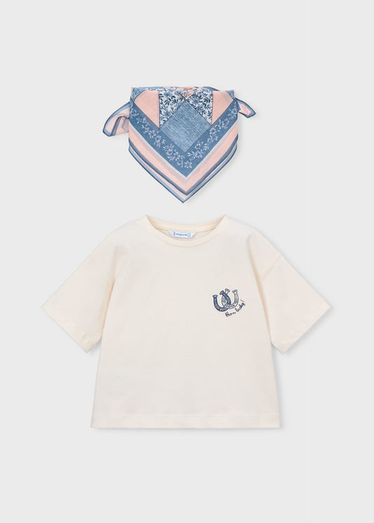 Girl's T-shirt with printed scarf