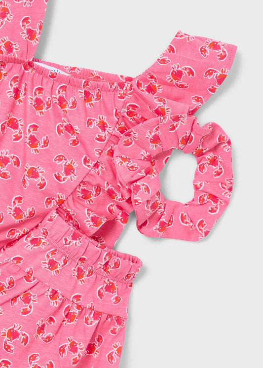 Print short set girl with scrunchie