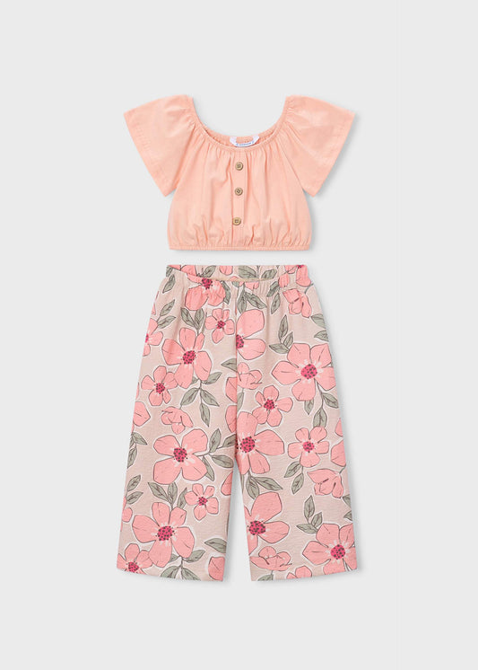 Printed long pants and top set for girls