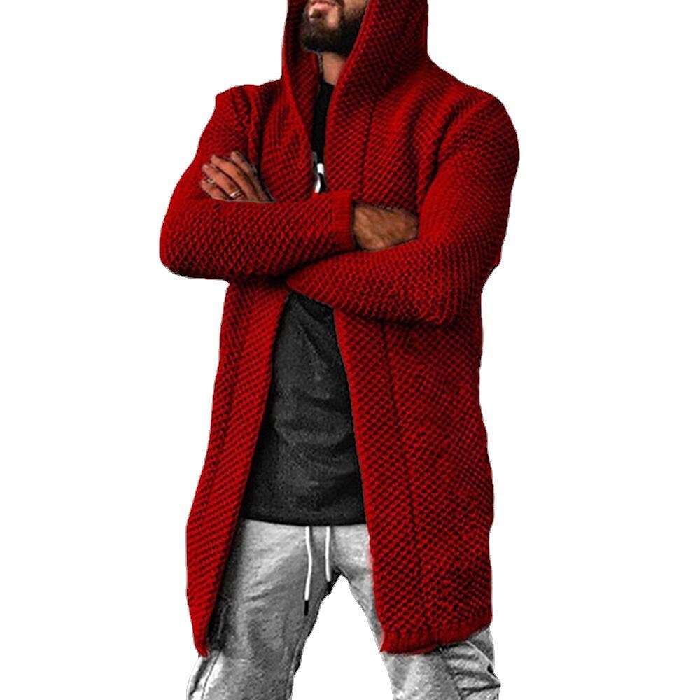 Herren Strickjacke mit Kapuze und Struktur, einfarbig