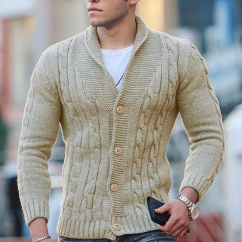 Herren Cardigan mit Schalkragen, Knöpfen und Zopfmuster in Uni-Farben