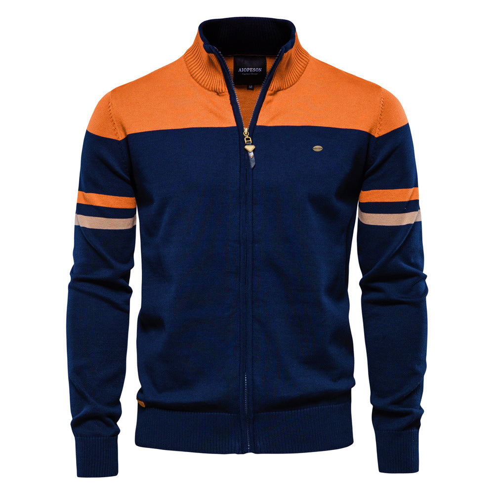 Herren Freizeit Strickjacke mit Stehkragen und durchgehendem Reißverschluss