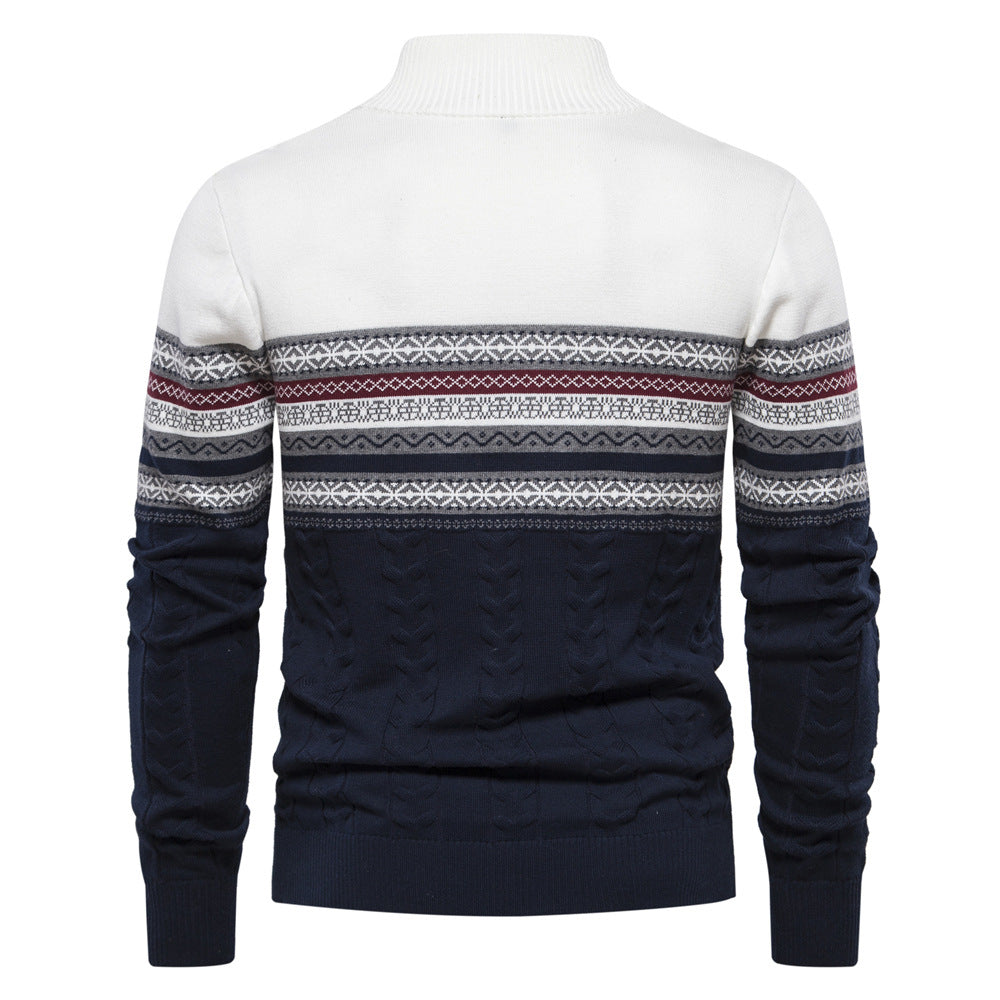 Herren Strickpullover mit Ethno-Muster und halbem Reißverschluss