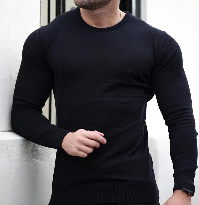 Herren Strickpullover unifarben Rundhals Basic Casual