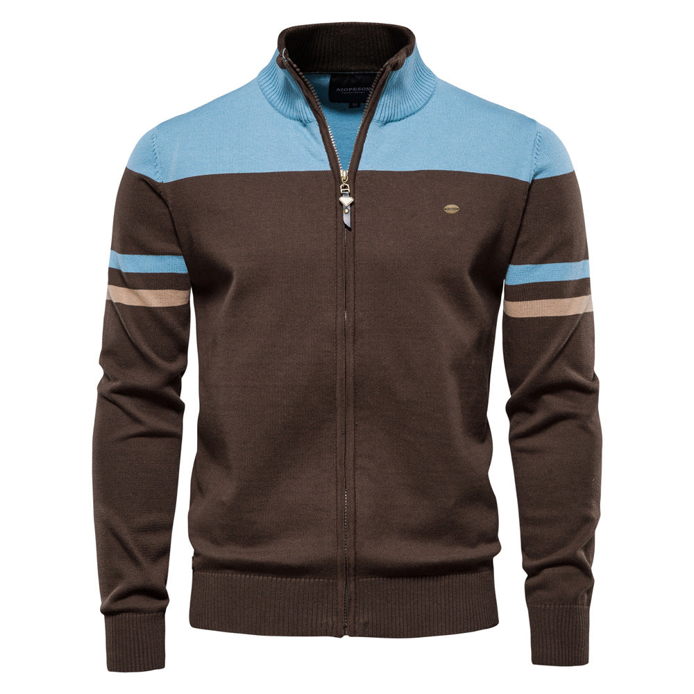 Herren Freizeit Strickjacke mit Stehkragen und durchgehendem Reißverschluss