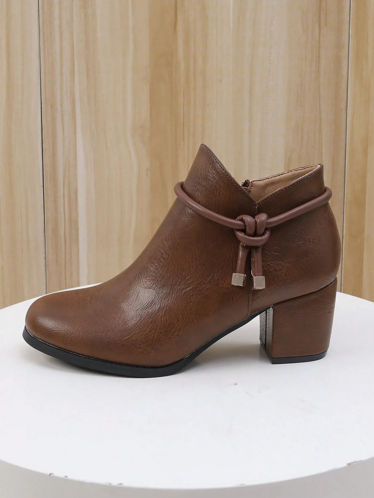 Damenmode Stiefeletten mit dickem mittelhohem Absatz, thermisch gefüttert