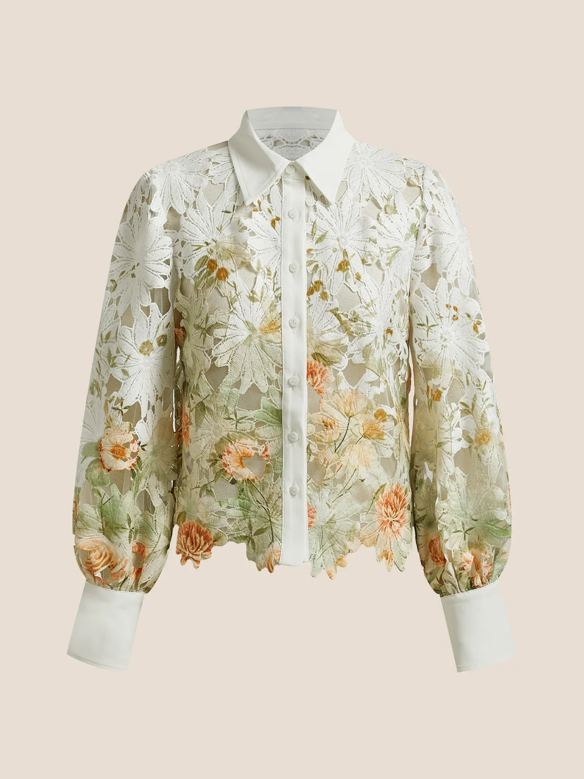 Leichte, luxuriöse und vielseitige Damenbluse mit Lochmuster und Druckmotiv