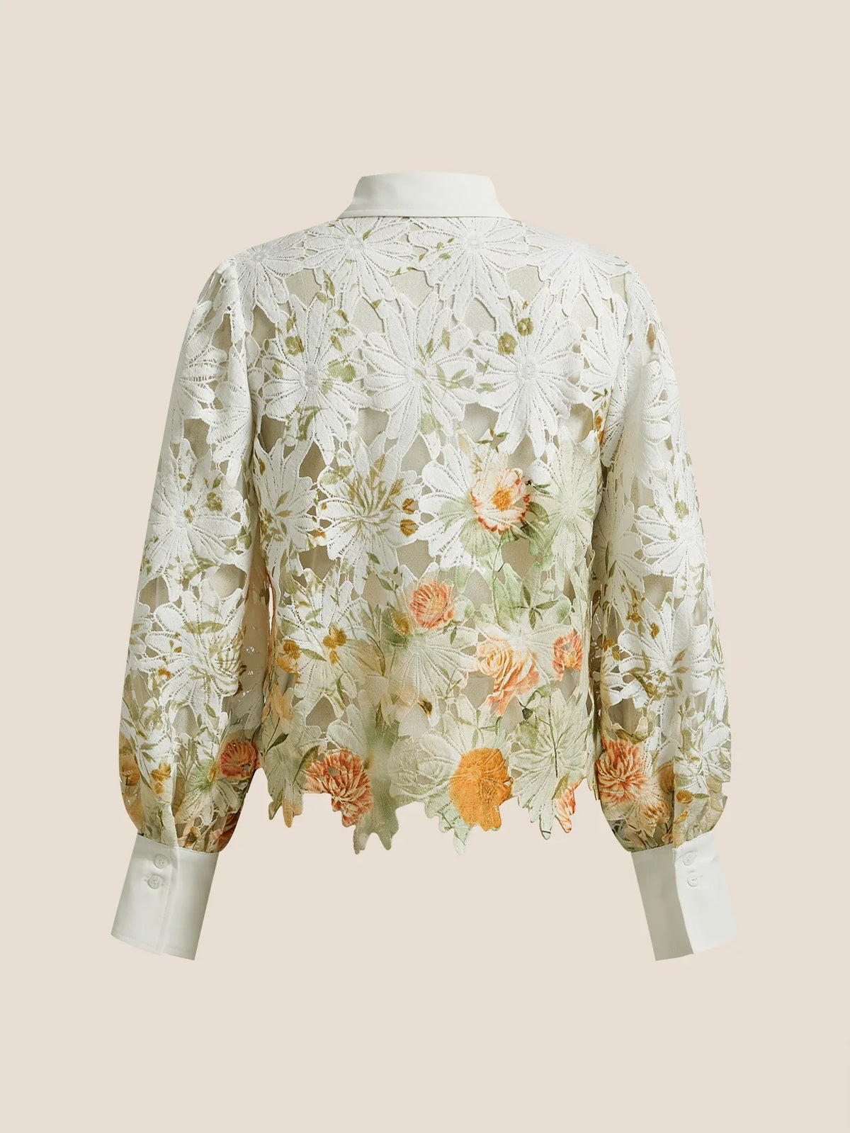Leichte, luxuriöse und vielseitige Damenbluse mit Lochmuster und Druckmotiv