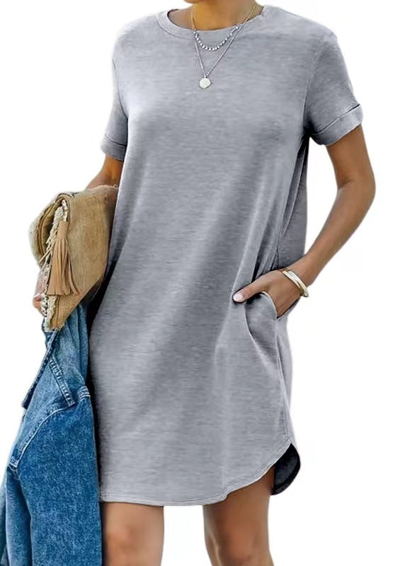 ⏰2025 Damen Freizeit Kurzarmoberteil Kleid Basic Kleider mit Taschen