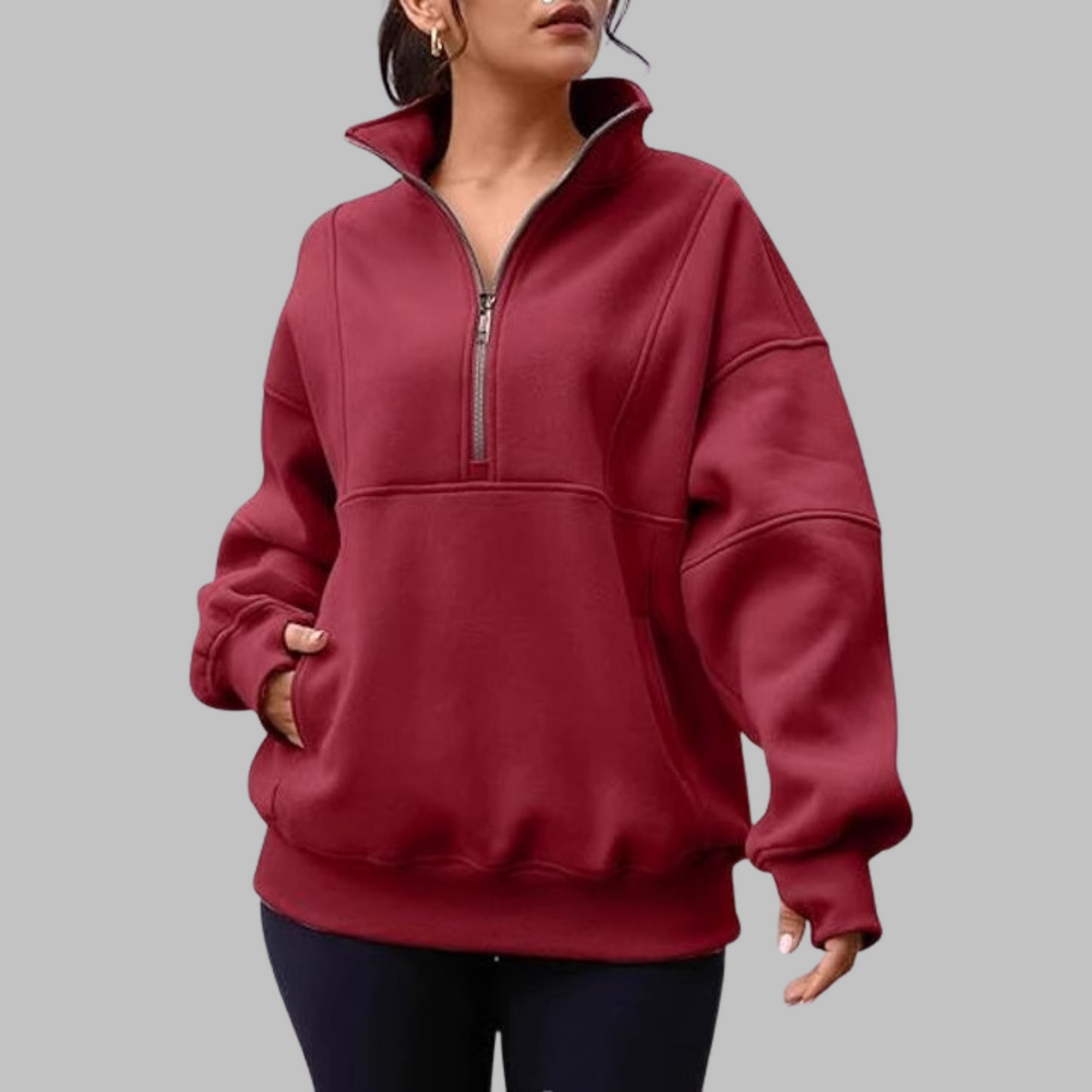 ✨Top-1 Pullover 2025✨Damen Herbst/Winter Bequemer Kragen Halb-Reißverschluss Oversize Langarm-Sweatshirt