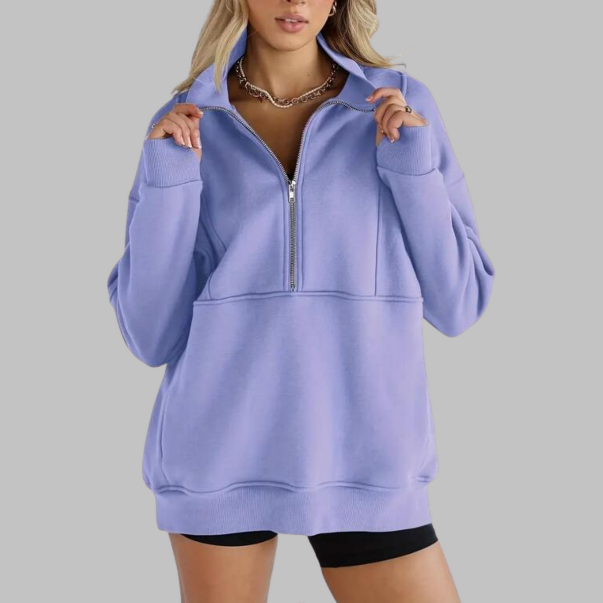 ✨Top-1 Pullover 2025✨Damen Herbst/Winter Bequemer Kragen Halb-Reißverschluss Oversize Langarm-Sweatshirt