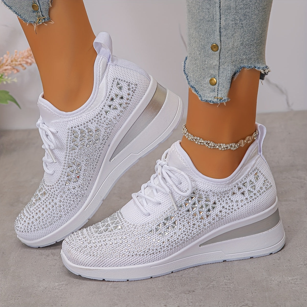 🔥Letzter Tag Aktion 70% RABATT - Legere, atmungsaktive, orthopädische Sneaker für Damen mit Strass-Verzierung