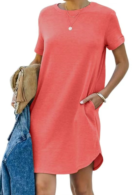 ⏰2025 Damen Freizeit Kurzarmoberteil Kleid Basic Kleider mit Taschen