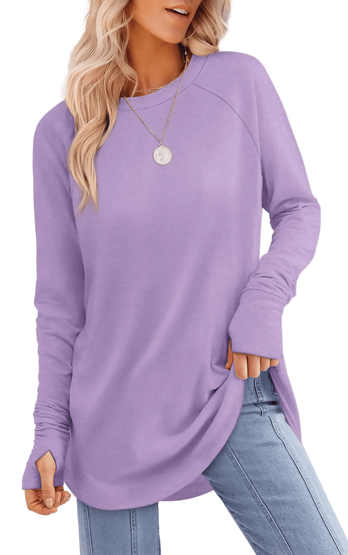 ✨Letzter Tag 69% RABATT✨Damen Langarmshirts mit Daumenloch, Tunika-Oberteile zum Tragen mit Leggings