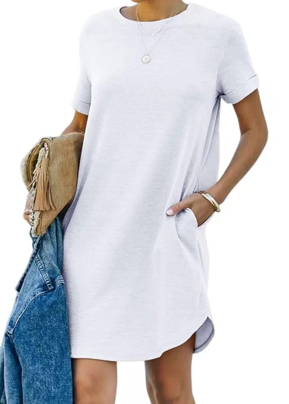 ⏰2025 Damen Freizeit Kurzarmoberteil Kleid Basic Kleider mit Taschen