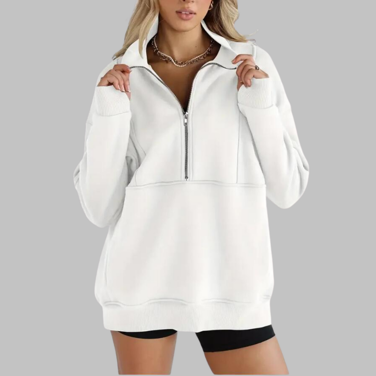 ✨Top-1 Pullover 2025✨Damen Herbst/Winter Bequemer Kragen Halb-Reißverschluss Oversize Langarm-Sweatshirt