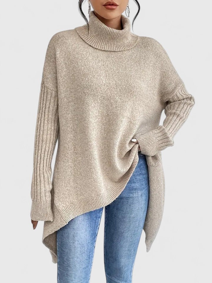 Lässiger Grobstrickpullover mit Rollkragen und überschnittenen Schultern