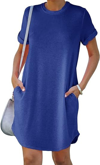 ⏰2025 Damen Freizeit Kurzarmoberteil Kleid Basic Kleider mit Taschen