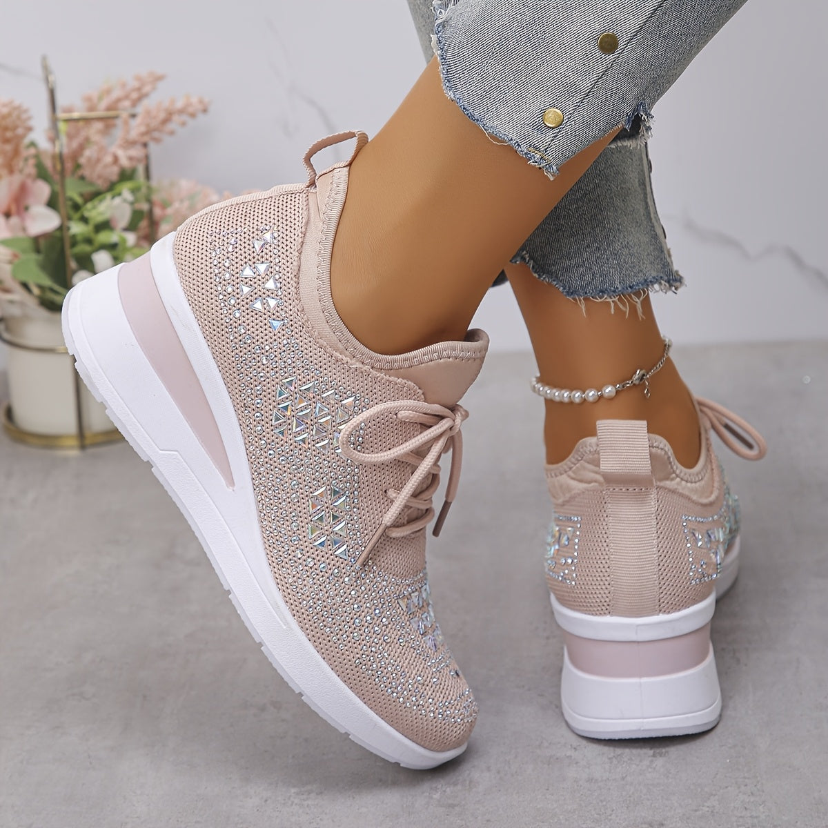 🔥Letzter Tag Aktion 70% RABATT - Legere, atmungsaktive, orthopädische Sneaker für Damen mit Strass-Verzierung