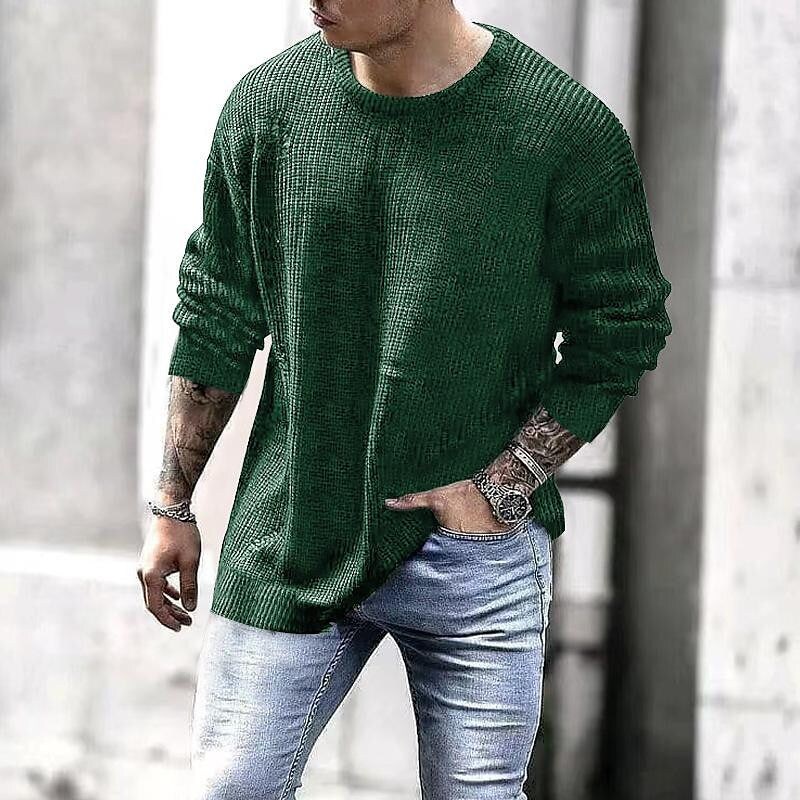 Herren Pullover Strickpullover Rundhals Einfarbig