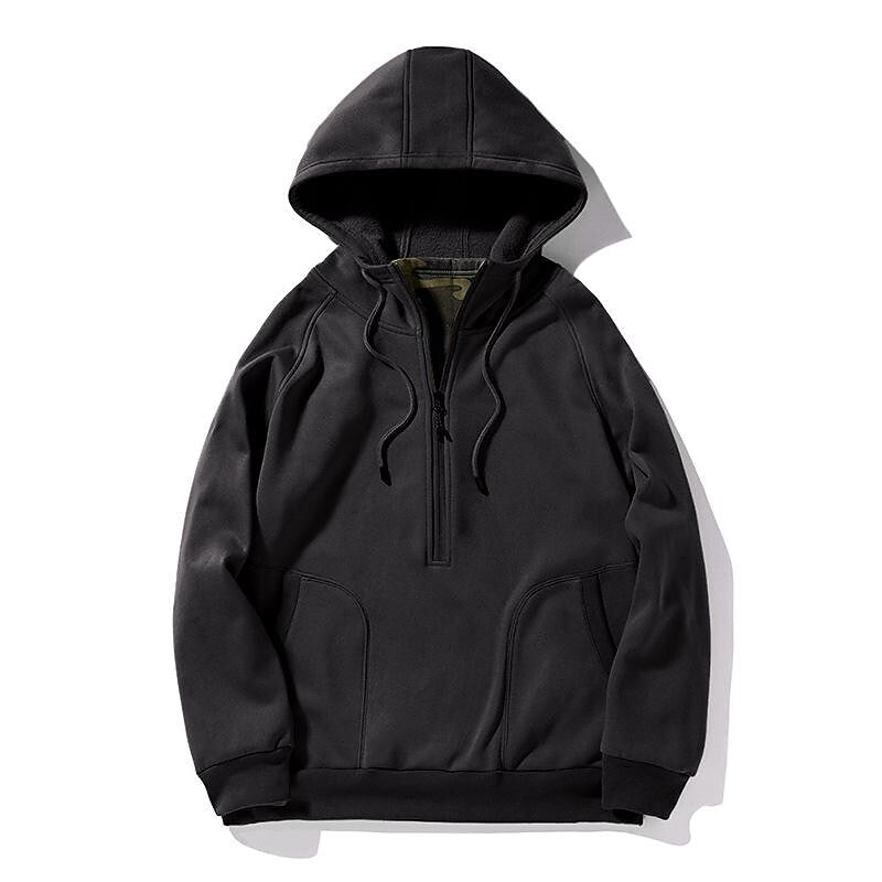 Men's Trendy Brushed V-Zip Camouflage Patchwork Pullover Hooded Sweatershirt