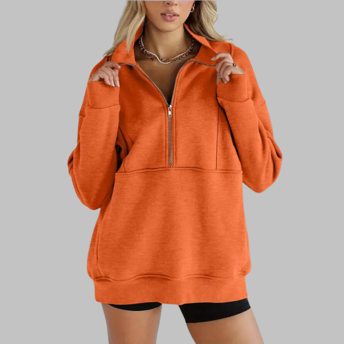 ✨Top-1 Pullover 2025✨Damen Herbst/Winter Bequemer Kragen Halb-Reißverschluss Oversize Langarm-Sweatshirt