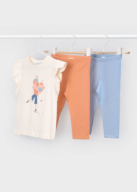 3-teiliges Set mit Herz-Leggings für Mädchen