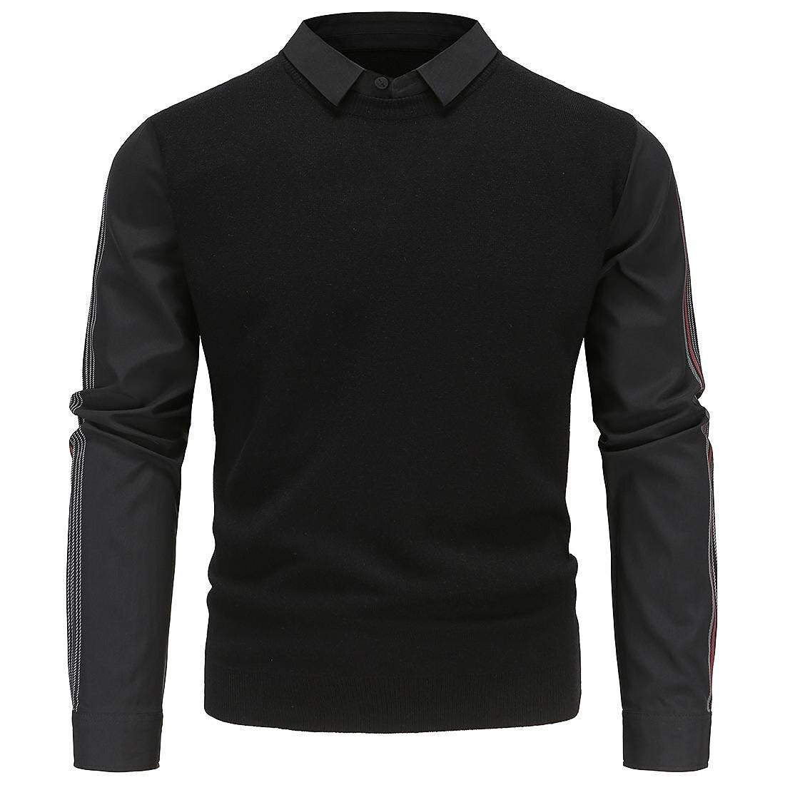 Herren Slim Patchwork Pullover in Zwei-in-Eins-Optik