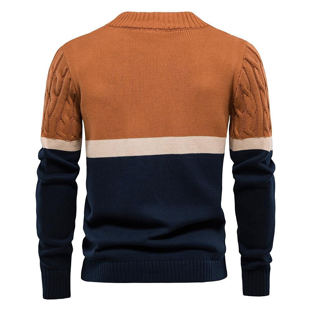 Herren Strickjacke aus Baumwolle mit Stehkragen und kontrastierenden Streifen