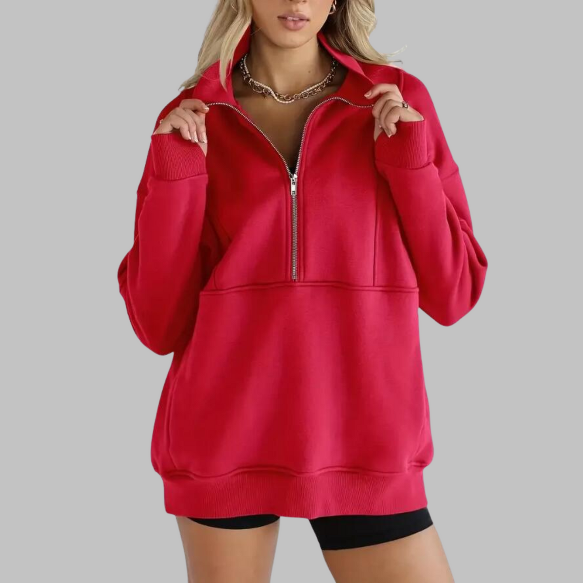 ✨Top-1 Pullover 2025✨Damen Herbst/Winter Bequemer Kragen Halb-Reißverschluss Oversize Langarm-Sweatshirt