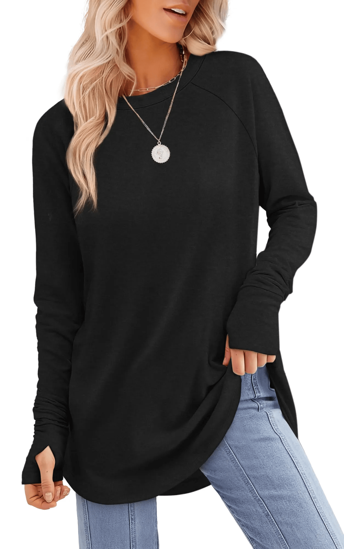 ✨Letzter Tag 69% RABATT✨Damen Langarmshirts mit Daumenloch, Tunika-Oberteile zum Tragen mit Leggings