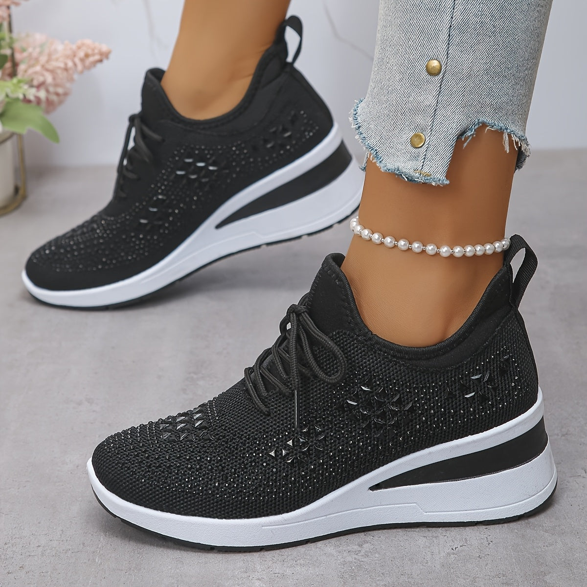 🔥Letzter Tag Aktion 70% RABATT - Legere, atmungsaktive, orthopädische Sneaker für Damen mit Strass-Verzierung