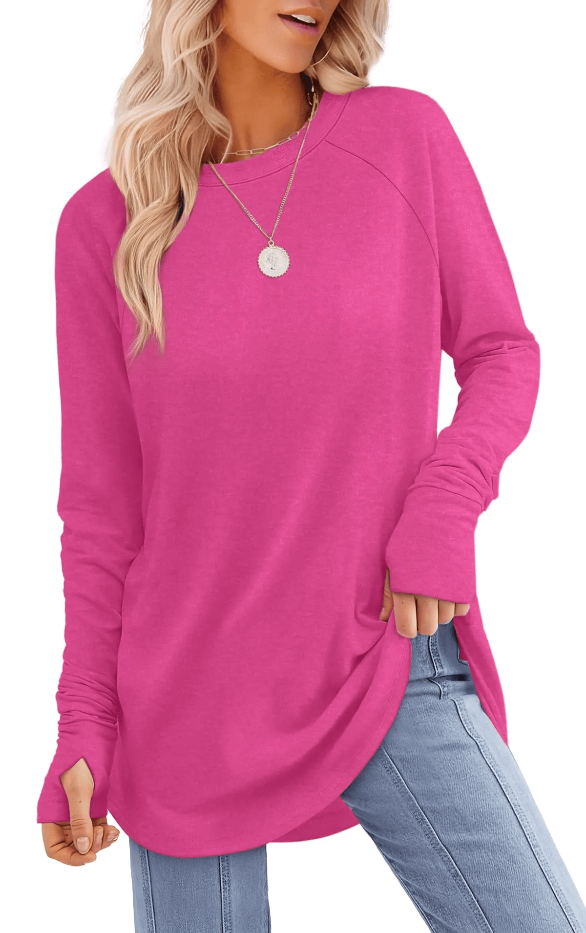 ✨Letzter Tag 69% RABATT✨Damen Langarmshirts mit Daumenloch, Tunika-Oberteile zum Tragen mit Leggings