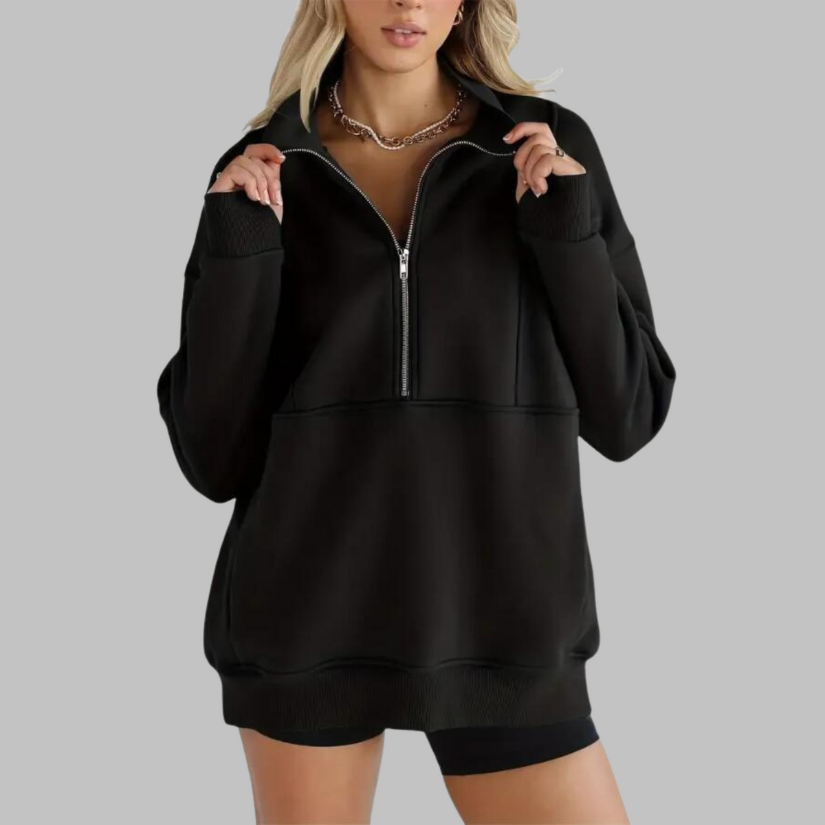 ✨Top-1 Pullover 2025✨Damen Herbst/Winter Bequemer Kragen Halb-Reißverschluss Oversize Langarm-Sweatshirt