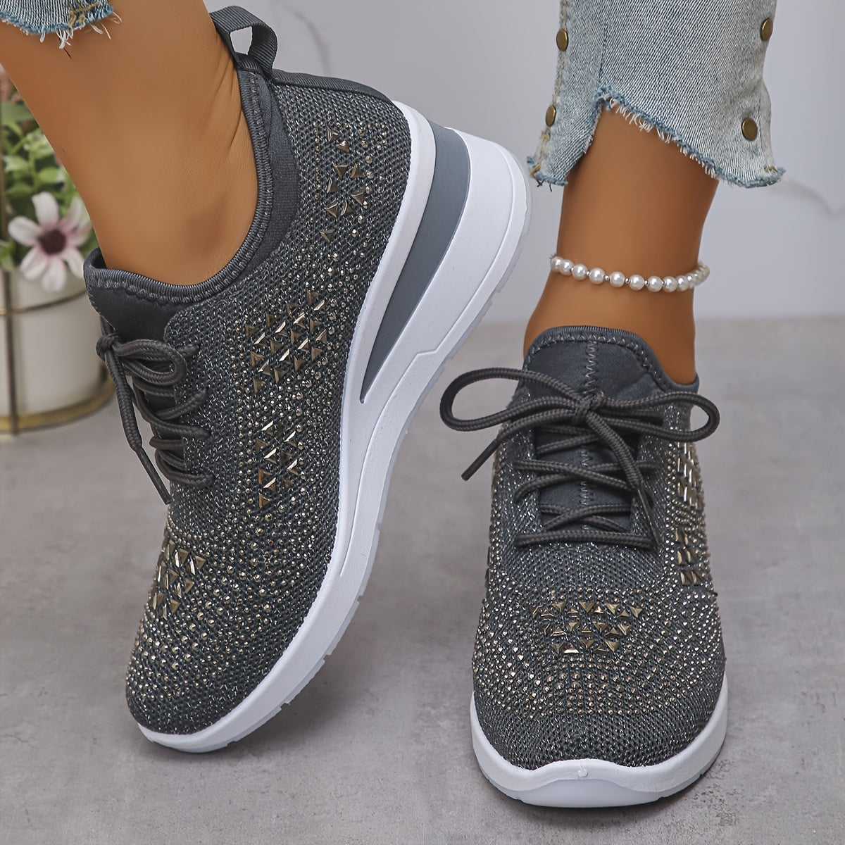 🔥Letzter Tag Aktion 70% RABATT - Legere, atmungsaktive, orthopädische Sneaker für Damen mit Strass-Verzierung
