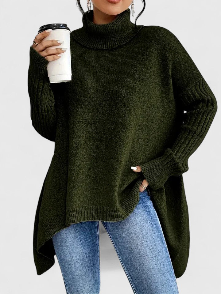 Lässiger Grobstrickpullover mit Rollkragen und überschnittenen Schultern