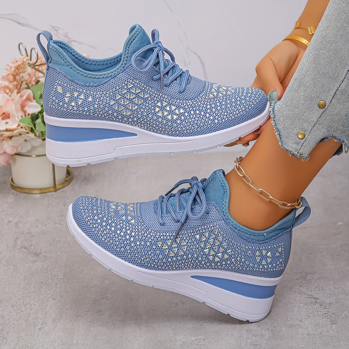 🔥Letzter Tag Aktion 70% RABATT - Legere, atmungsaktive, orthopädische Sneaker für Damen mit Strass-Verzierung