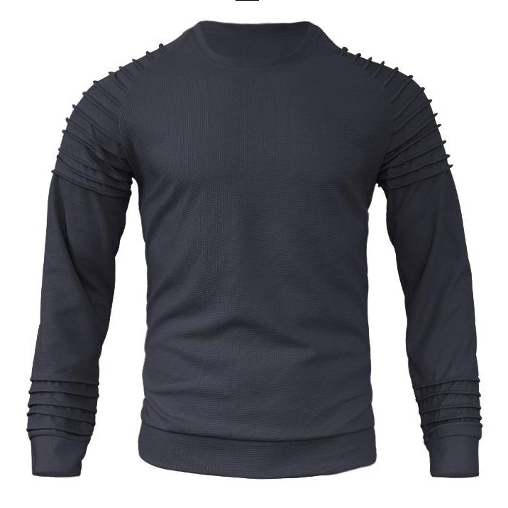 Herren-Sweatshirt mit Waffelmuster, Patchwork, Rundhalsausschnitt und Raglanärmeln