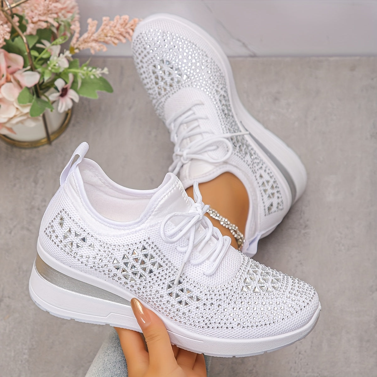 🔥Letzter Tag Aktion 70% RABATT - Legere, atmungsaktive, orthopädische Sneaker für Damen mit Strass-Verzierung