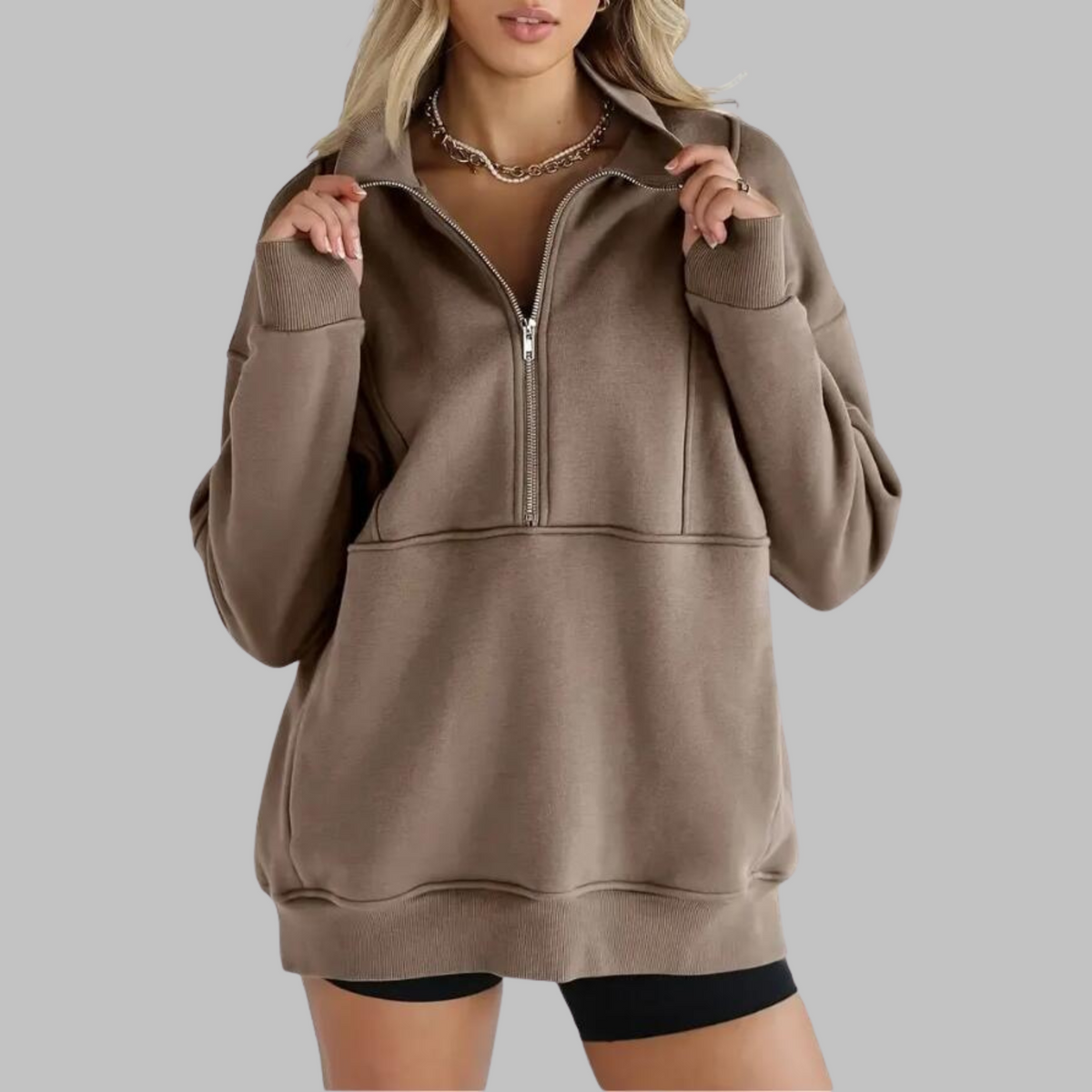 ✨Top-1 Pullover 2025✨Damen Herbst/Winter Bequemer Kragen Halb-Reißverschluss Oversize Langarm-Sweatshirt
