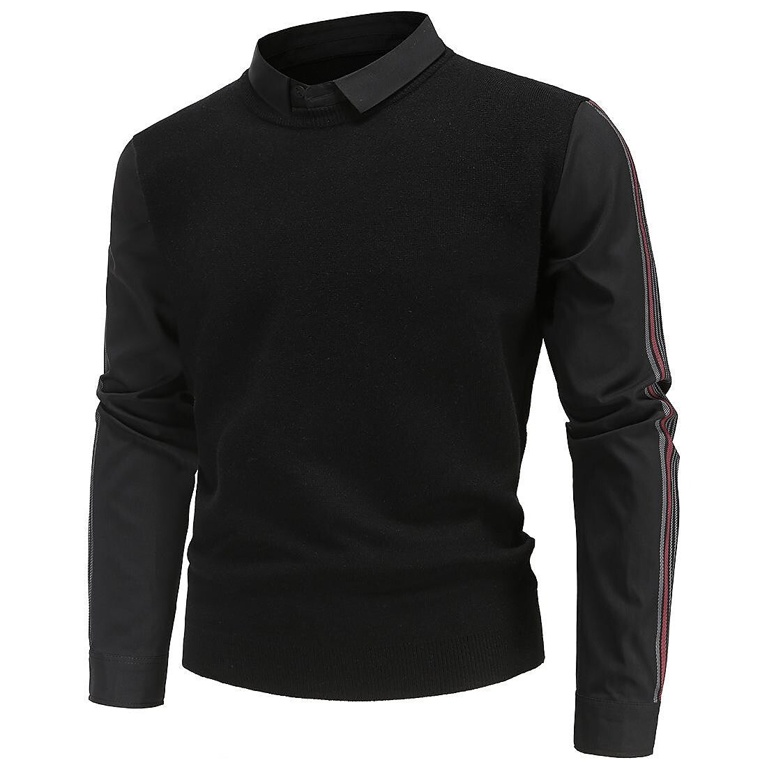 Herren Slim Patchwork Pullover in Zwei-in-Eins-Optik