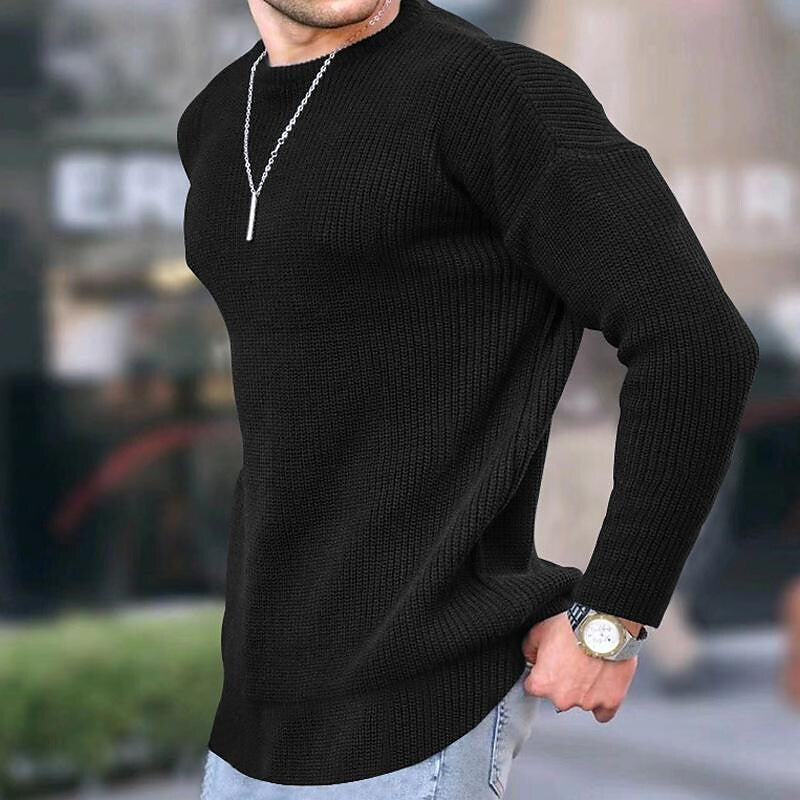 Herren Pullover Strickpullover Rundhals Einfarbig