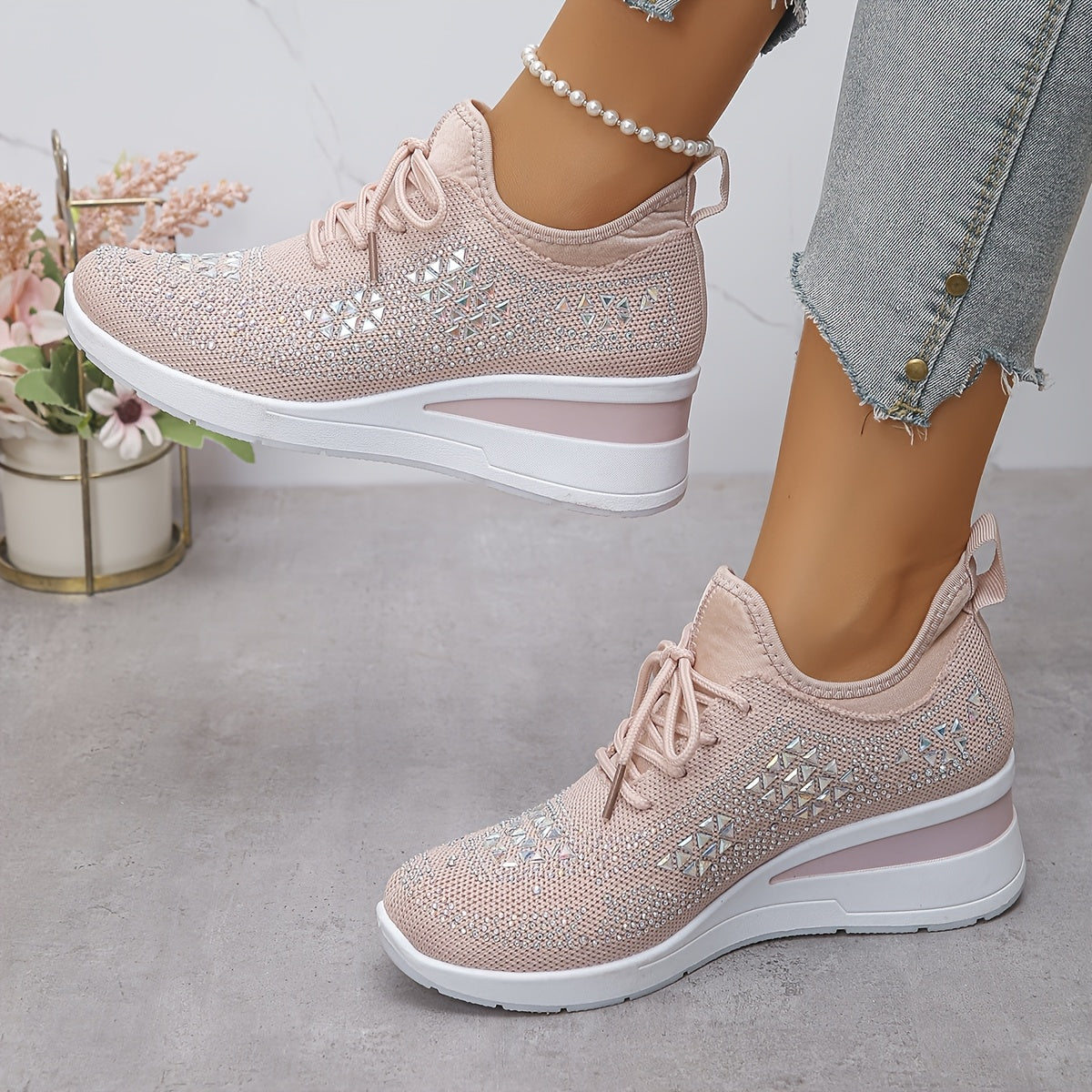 🔥Letzter Tag Aktion 70% RABATT - Legere, atmungsaktive, orthopädische Sneaker für Damen mit Strass-Verzierung