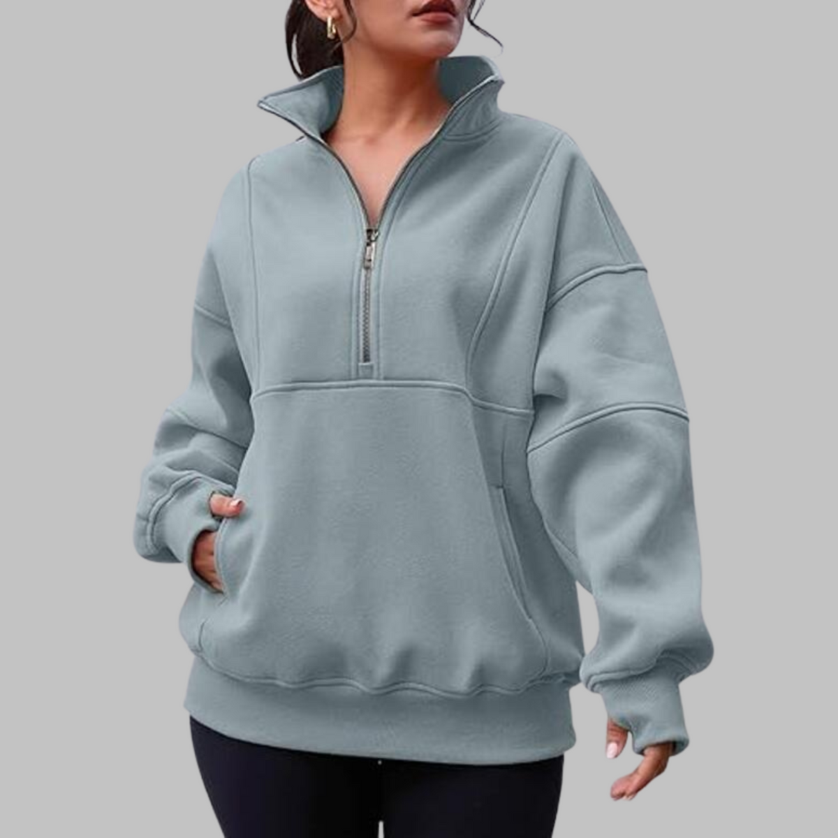 ✨Top-1 Pullover 2025✨Damen Herbst/Winter Bequemer Kragen Halb-Reißverschluss Oversize Langarm-Sweatshirt