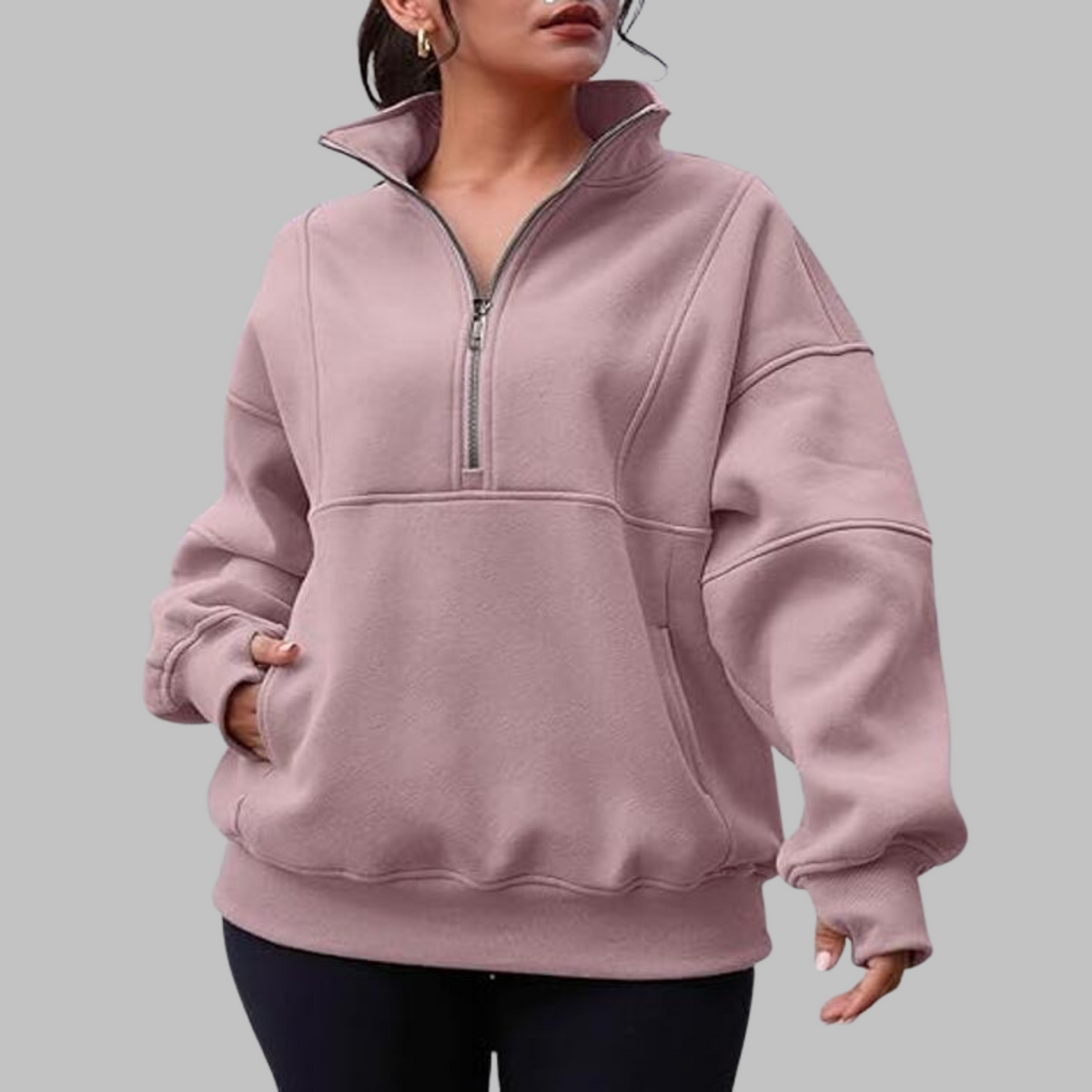 ✨Top-1 Pullover 2025✨Damen Herbst/Winter Bequemer Kragen Halb-Reißverschluss Oversize Langarm-Sweatshirt